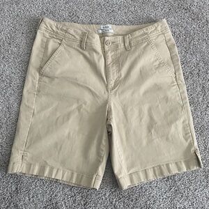 L.L.Bean Favorite Fit Womens Shorts Sz 12 Khaki High Rise Stretch Slash Pocket
